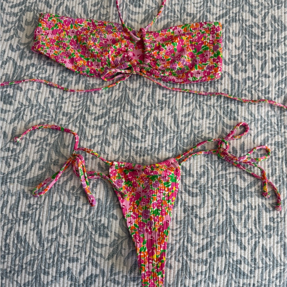 For Love & Lemons Pink Floral Bikini Set
